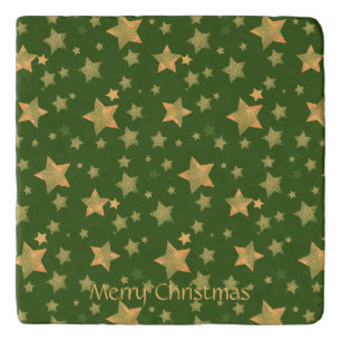 Green Gold Star Elegant Festive Vintage Christmas Trivet