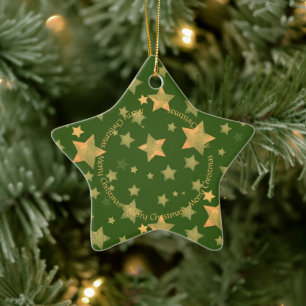 Green Gold Star Elegant Minimalist Modern Christma Ceramic Ornament