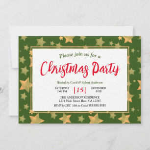 Green Gold Star Elegant Vintage Christmas Party Invitation