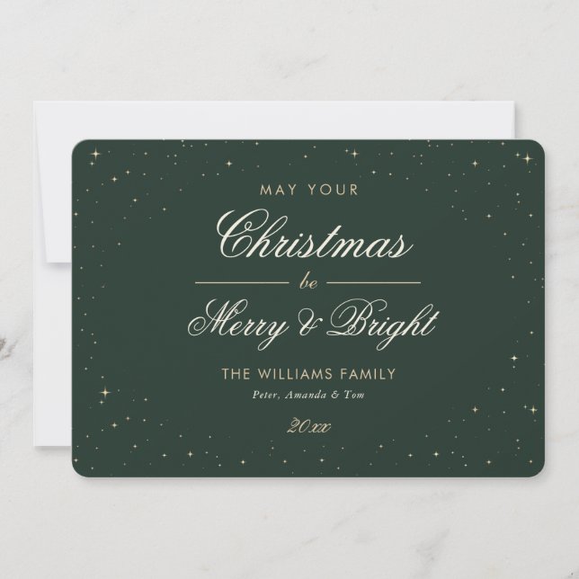 Green Gold Starry Christmas Holiday Card (Front)