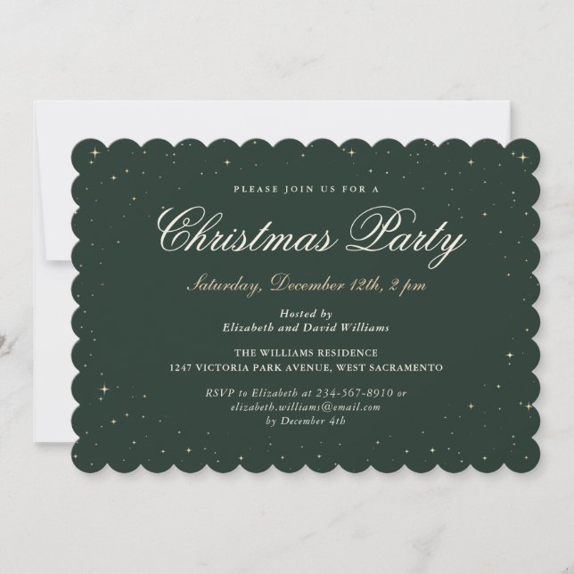 Green Gold Starry Christmas Holiday Party Invitation (Front)