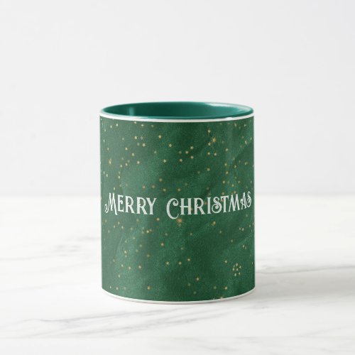 Green Gold Stars Christmas Mug