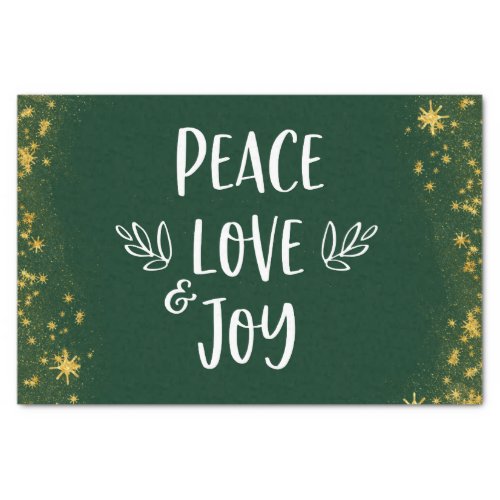 Green Gold Stars Peace Love Joy Type Christmas Tissue Paper