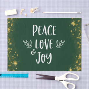 Green Gold Stars Peace Love Joy Type Christmas Tissue Paper