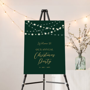 Green & Gold String Light Christmas Party Welcome  Foam Board