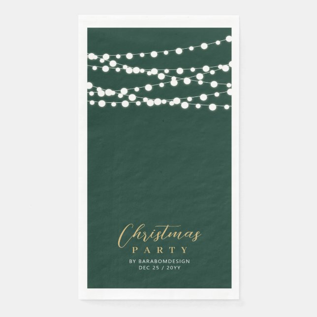 Green Gold String Lights Elegant Christmas Holiday Paper Guest Towels (Front)