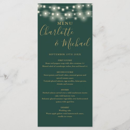 Green Gold String Lights Signature Wedding Menu