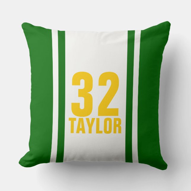 Green & Gold Striped Sports Jersey Throw Pillow (Front)