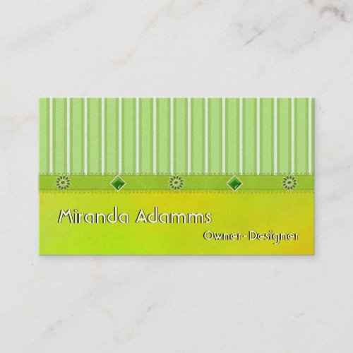 Green Gold Stripes and Beads Customizable Designer Business Card