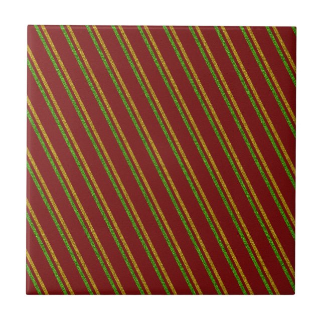 Green & Gold Stripes Glitter Ceramic Tile (Front)