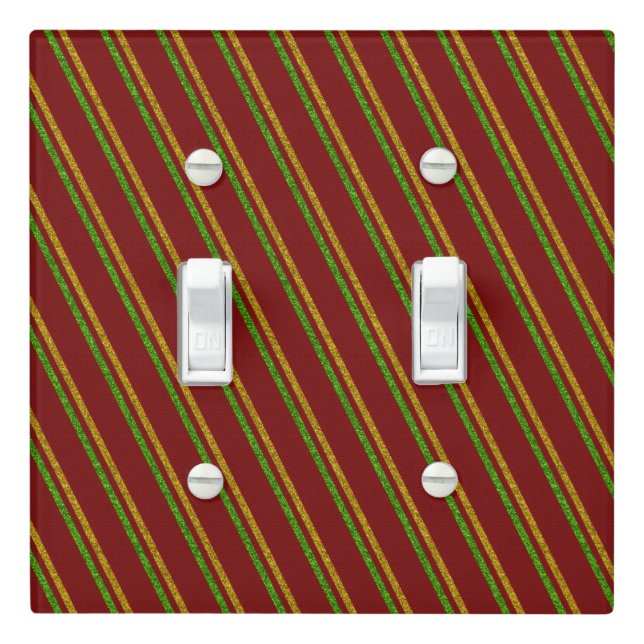 Green & Gold Stripes Glitter Light Switch Cover (In Situ)