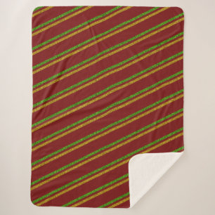 Green & Gold Stripes Glitter Sherpa Blanket