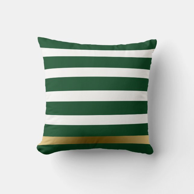Green & Gold Stripes Throw Pillow (Front)