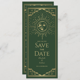 Green Gold Sun and Moon Tarot Card Save the Date