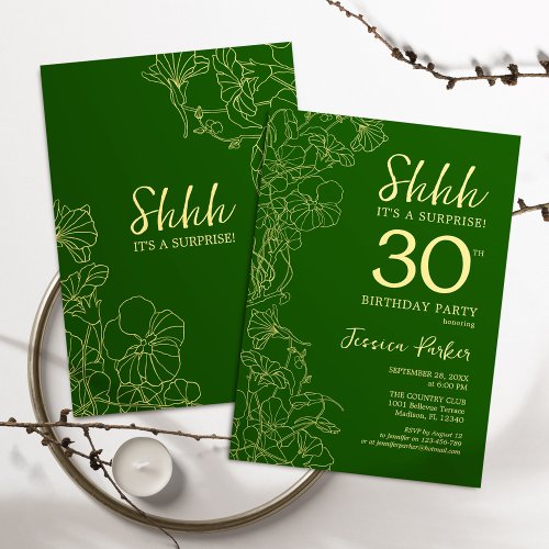 Green Gold Surprise 30th Birthday Invitation