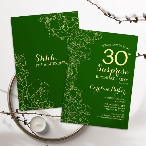 Green Gold Surprise 30th Birthday Party Invitation