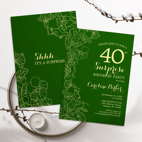 Green Gold Surprise 40th Birthday Party Invitation