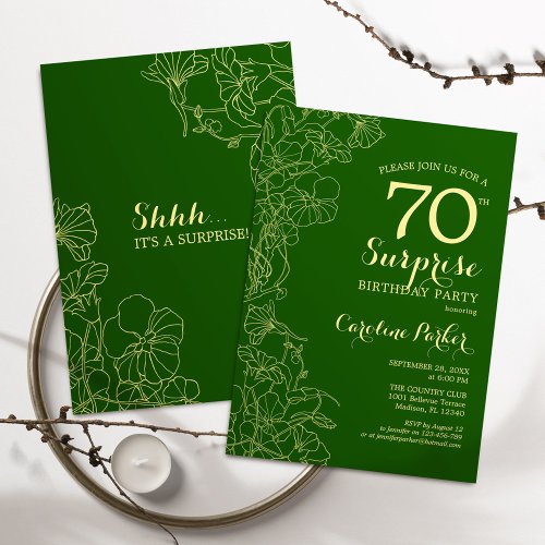 Green Gold Surprise 70th Birthday Party Invitation