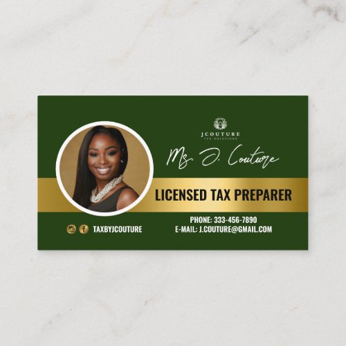 Green  Gold Tax Preparer Accounting Business Card
