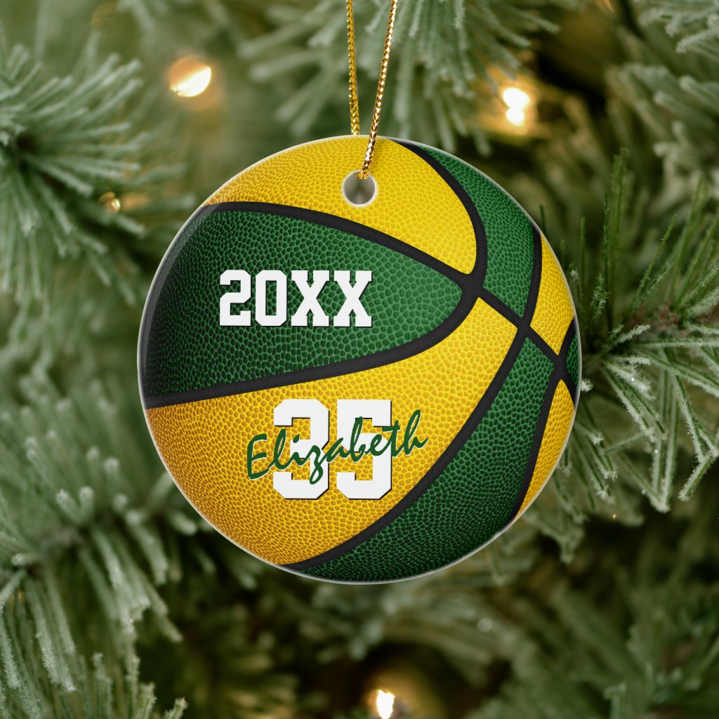 green gold team colors basketball keepsake ornament
