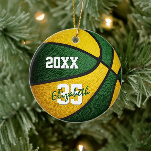 green gold team colors basketball keepsake ceramic ornament