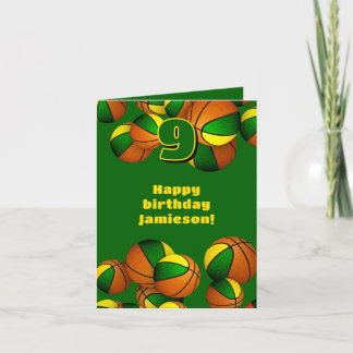 green gold team colors basketballs kids birthday card