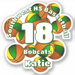 green gold team colors basketballs kids team name sticker
