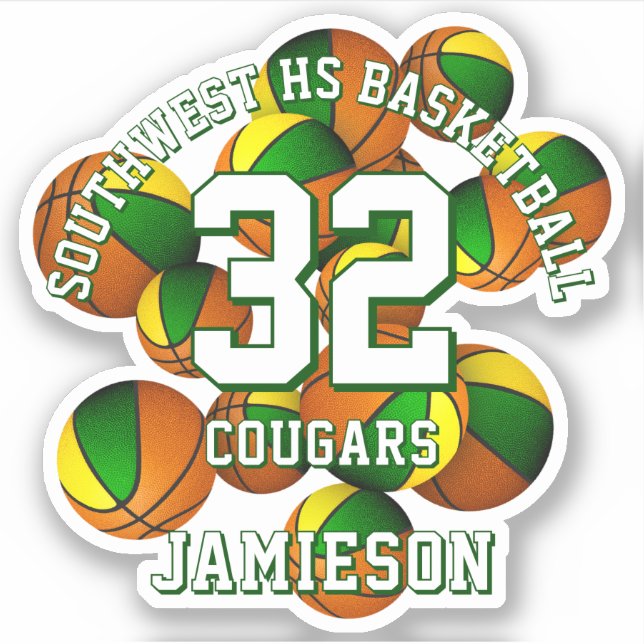 green gold team colors basketballs team name sticker (Front)