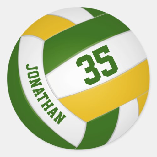 green gold team colors boys girls volleyball classic round sticker