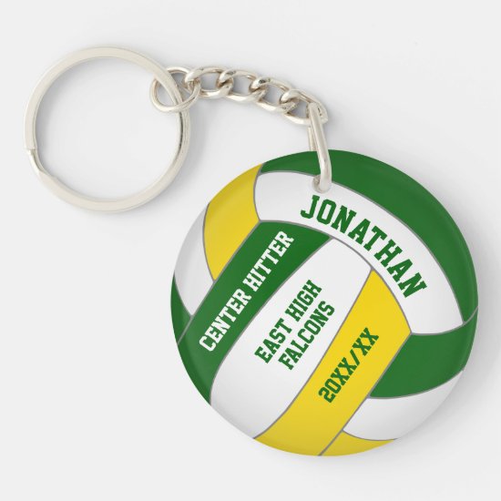 green gold team colors custom boys volleyball keychain