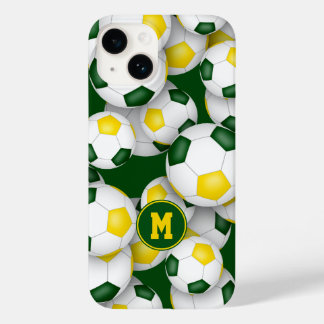 Green gold team colors fun soccer balls pattern Case-Mate iPhone 14 case