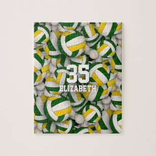 green gold team colors girls boys volleyball jigsaw puzzle
