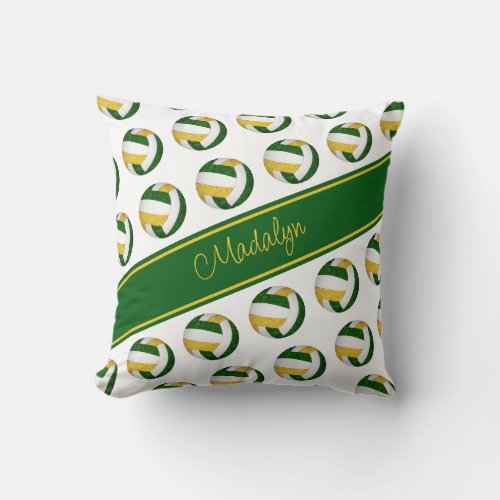 green gold team colors girls I love volleyball Throw Pillow