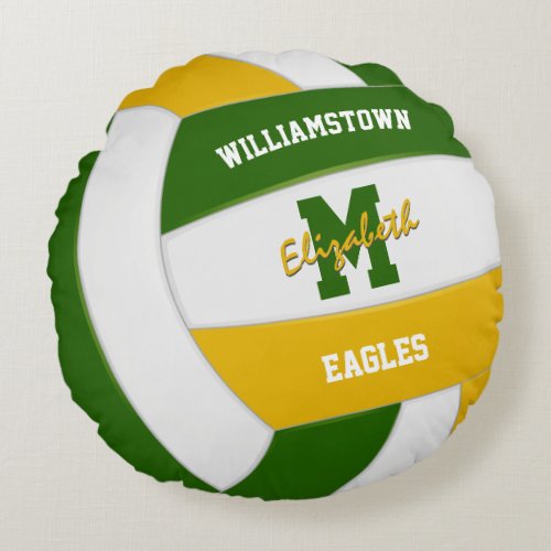 green gold team colors girls volleyball round pillow