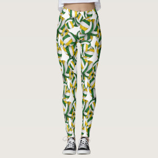 Green gold team colors girly volleyballs pattern leggings