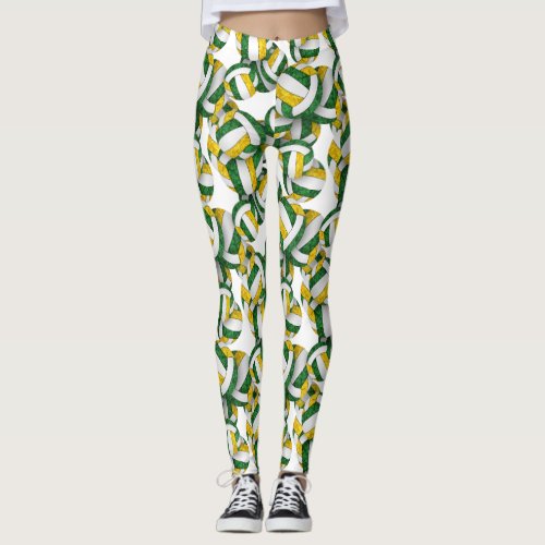 Green gold team colors girly volleyballs pattern leggings