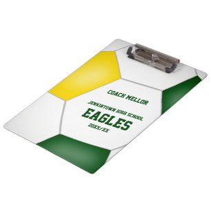 Green gold team colors kids soccer coach  clipboard