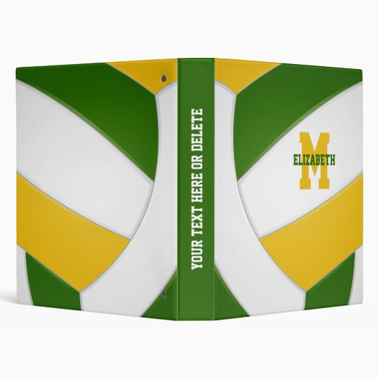 green gold team colors kids sports volleyball 3 ring binder