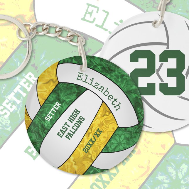 green gold team colors personalized volleyball keychain (Creator Uploaded)