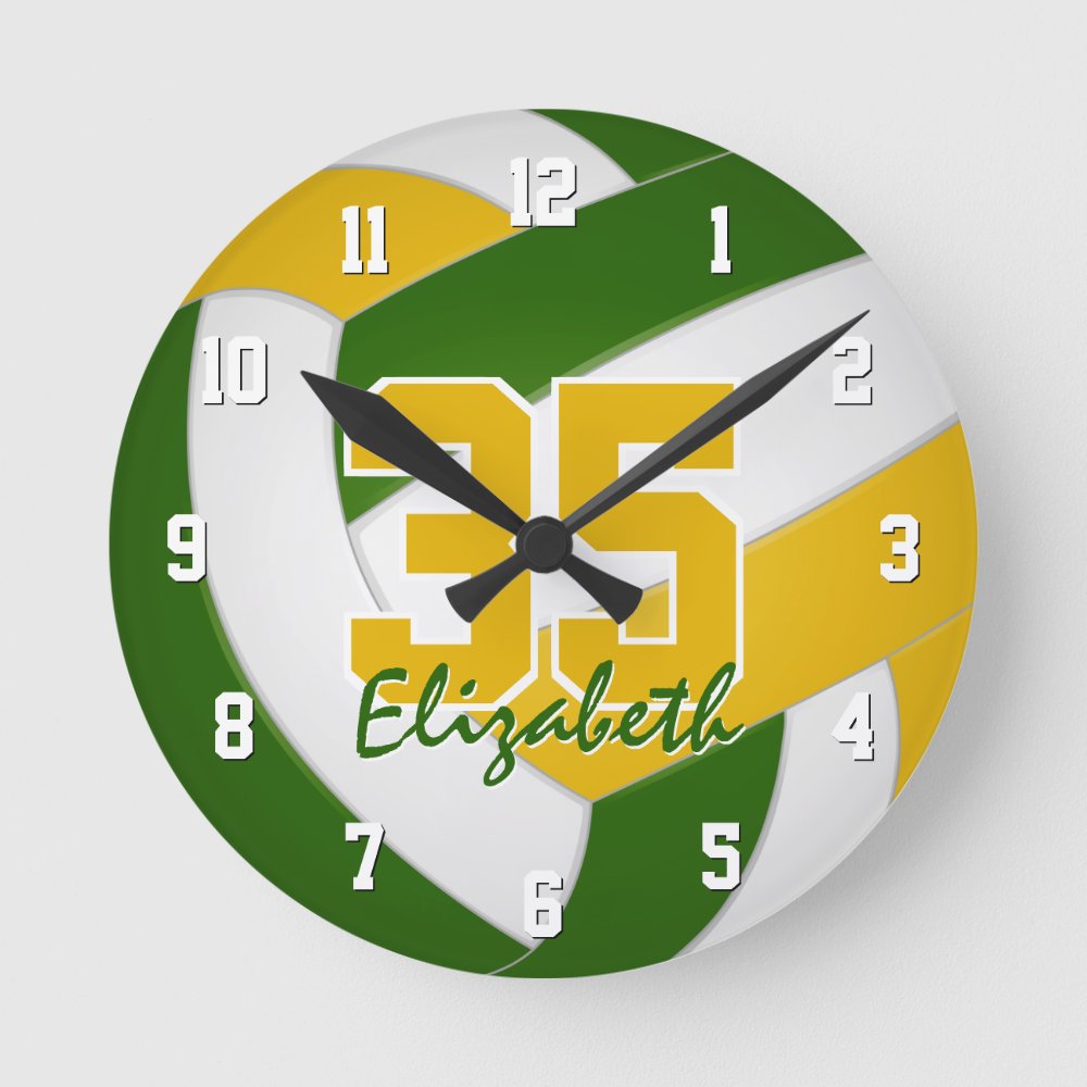 green gold team colors personalized volleyball round clock