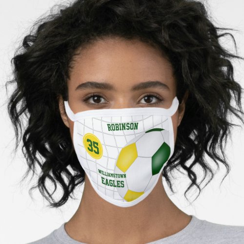 green gold team colors player name soccer face mask