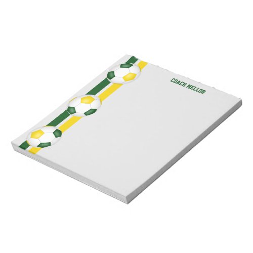 green gold team colors soccer coach custom notepad