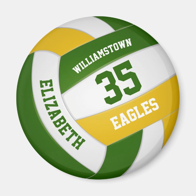 green gold team colors sports gifts volleyball magnet (Front)