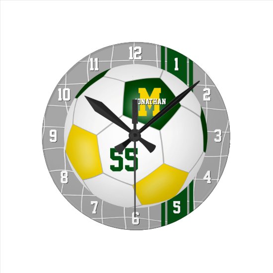 green gold team colors varsity stripes soccer round clock