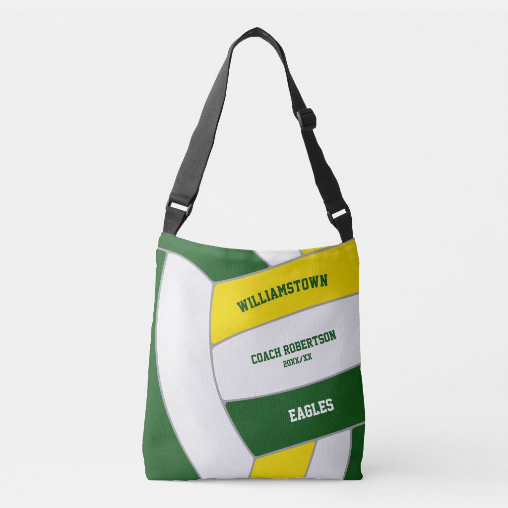 green gold team colors volleyball athlete coach crossbody bag