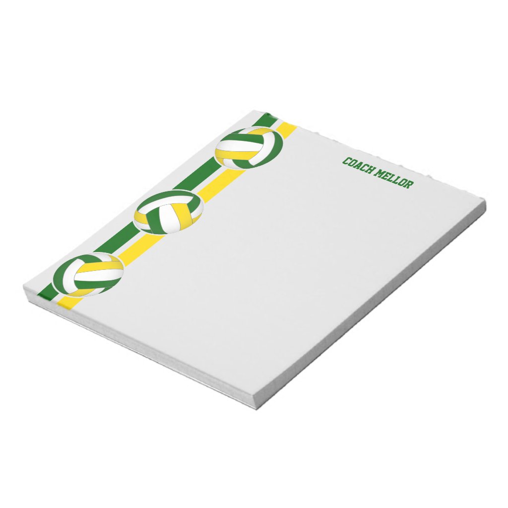 green gold team colors volleyball coach custom notepad