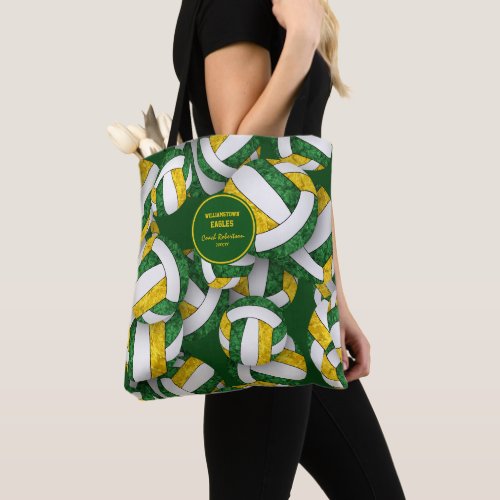 green gold team colors volleyball coach name tote bag