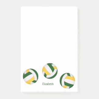 green gold team colors volleyballs w player name post-it notes