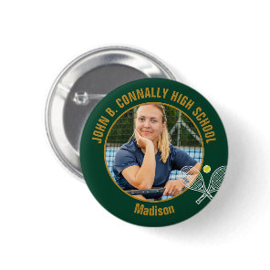 Green Gold Tennis Player Photo High School Button