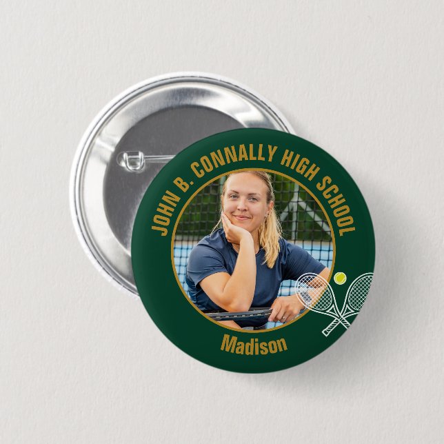 Green Gold Tennis Player Photo High School Button (Front & Back)